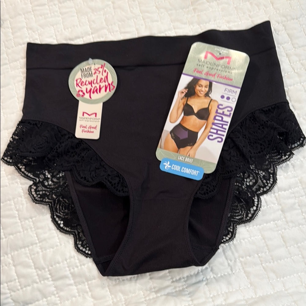 Maidenform Black Lace Trim Shaping Briefs 2XL NWT
